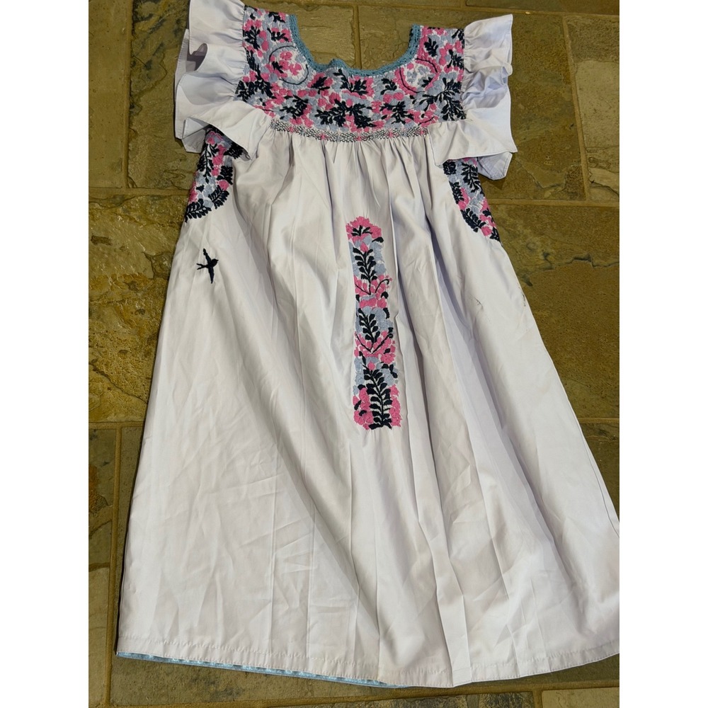 New Mi Golondrina purple Floral Embroidered Ruffle Flutter Sleeve Dress XS s